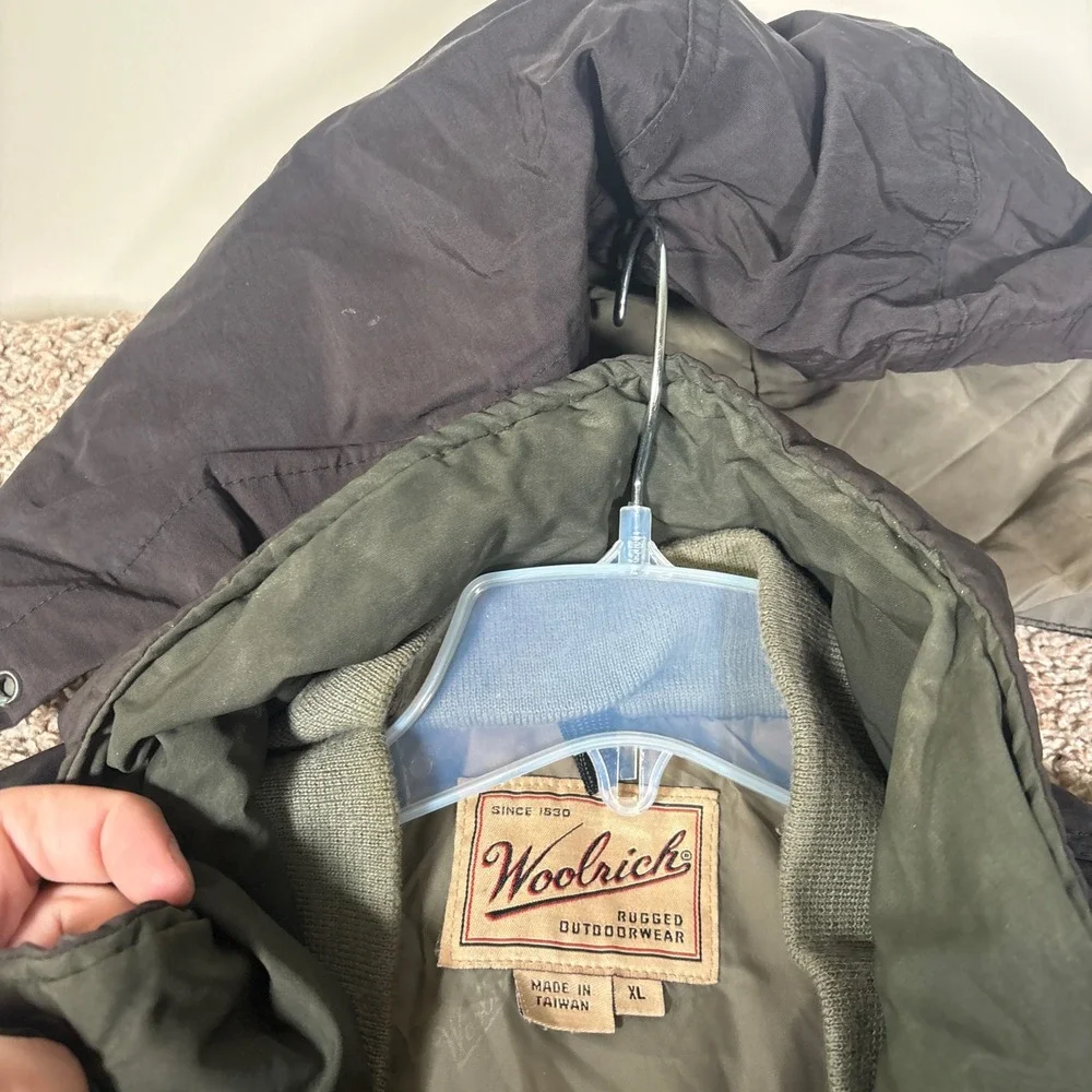 Woolrich Mens Black Field Jacket Parka‎ Detachable Hood Insulated Size XL